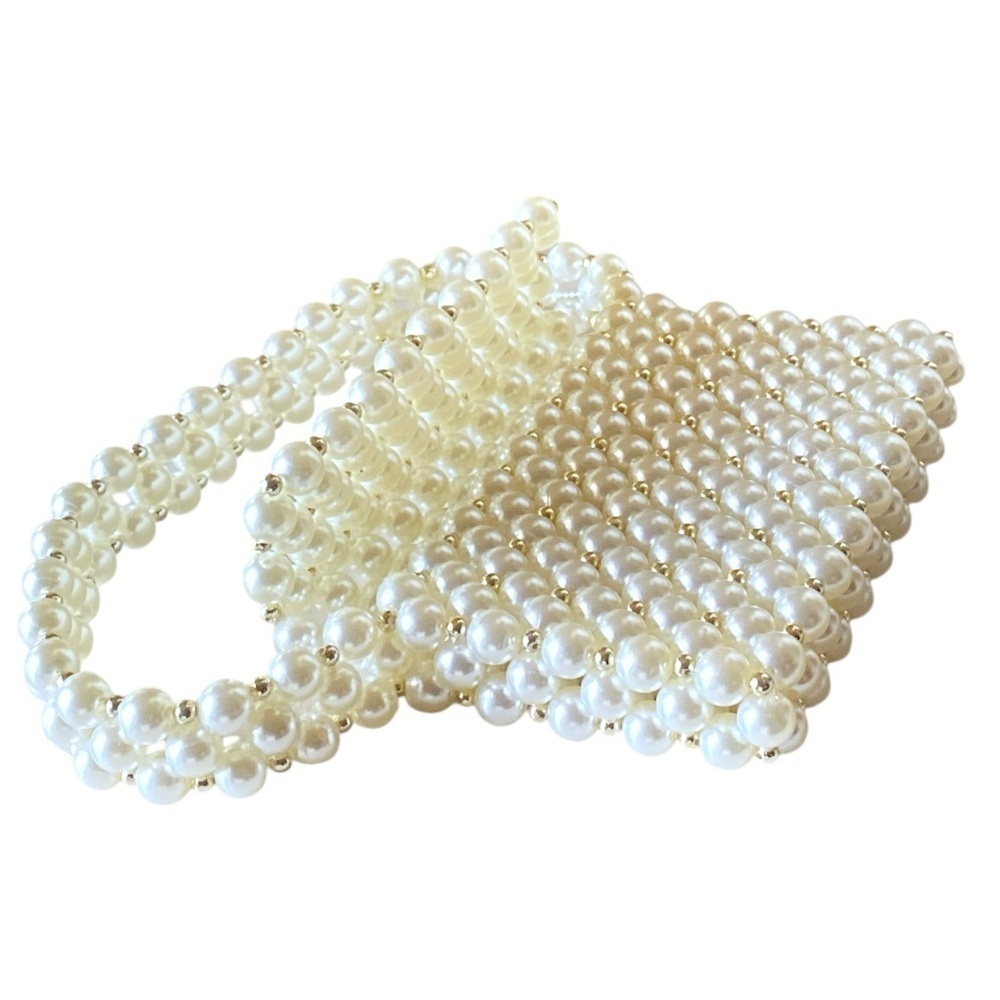 Elegant Ivory Pearl & Gold Beaded Handbag New 7” x 5” x 5” Pearl Handle - Picture 4 of 9